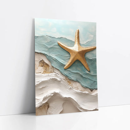Coastal Starfish Textured Ocean Waves Impasto art print