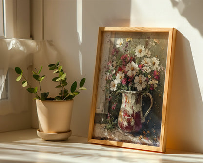 Farmhouse Floral Cosmos Wildflowers Pitcher in room