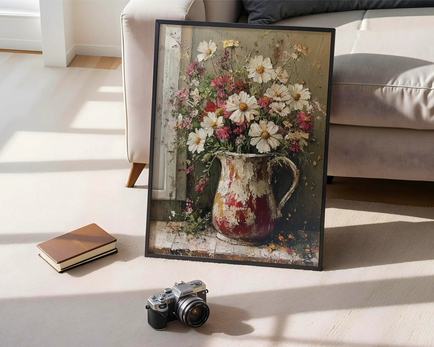 Farmhouse Floral Cosmos Wildflowers Pitcher in room