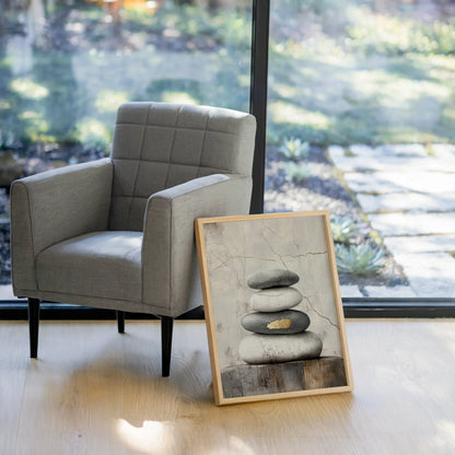 Zen Stone Stack Art Gold Accent Japandi in room