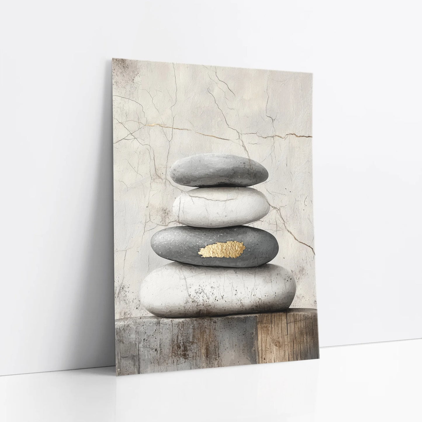 Zen Stone Stack Art Gold Accent Japandi art print
