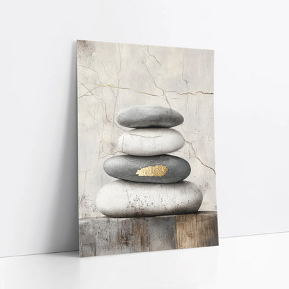 Zen Stone Stack Art Gold Accent Japandi art print
