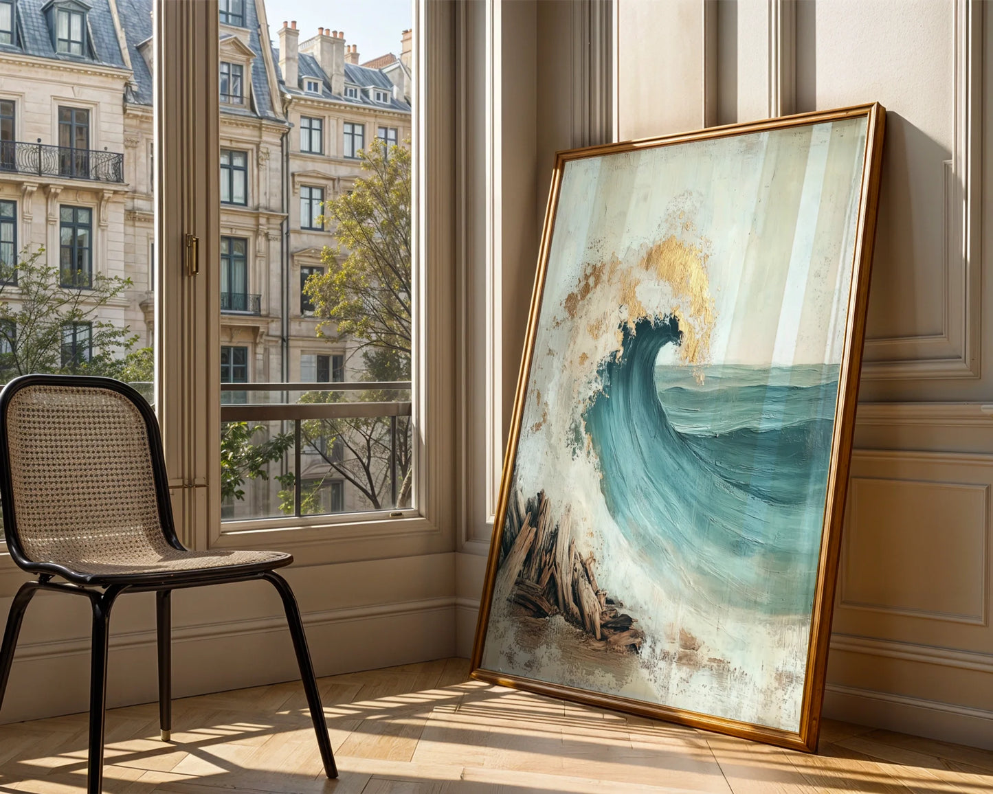 Ocean Wave Crashing Driftwood Textured in room