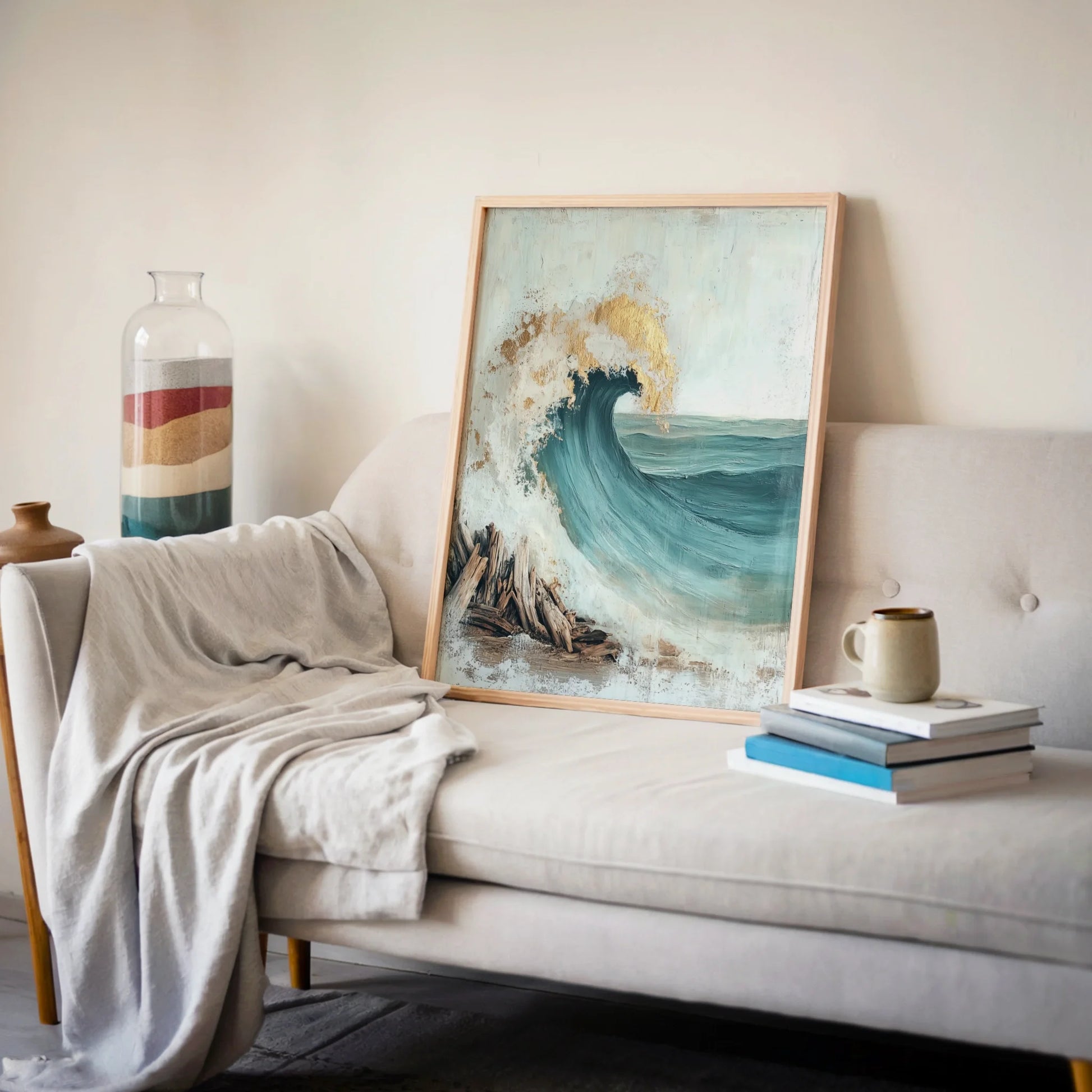 Ocean Wave Crashing Driftwood Textured in room