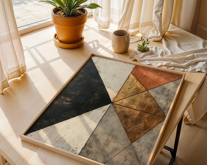 Gold Leaf Abstract Fractured Compass Rose Canvas Wall Art — Bold angular artwork depicting burst navigation star with metallic highlights for geometric home styling