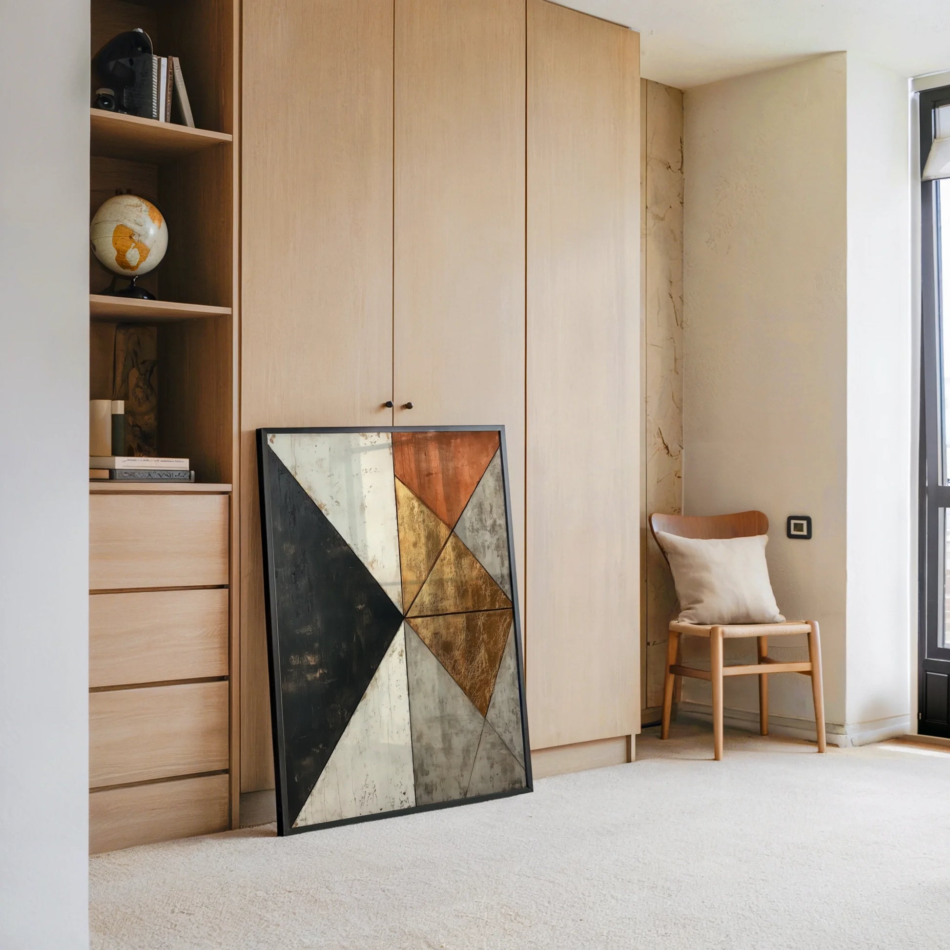 Gold Leaf Abstract Fractured Compass Rose in room