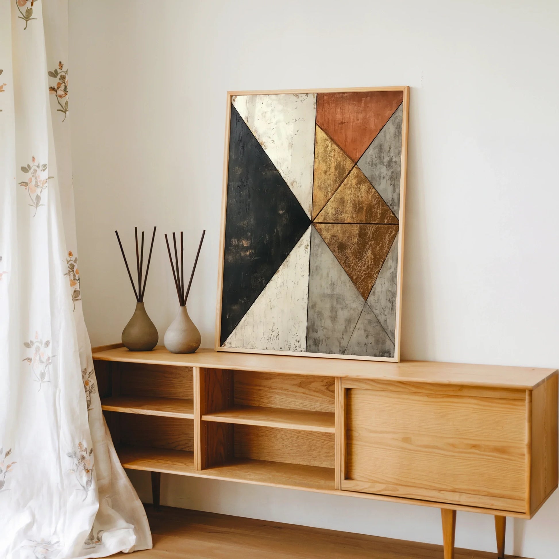 Gold Leaf Abstract Fractured Compass Rose in room