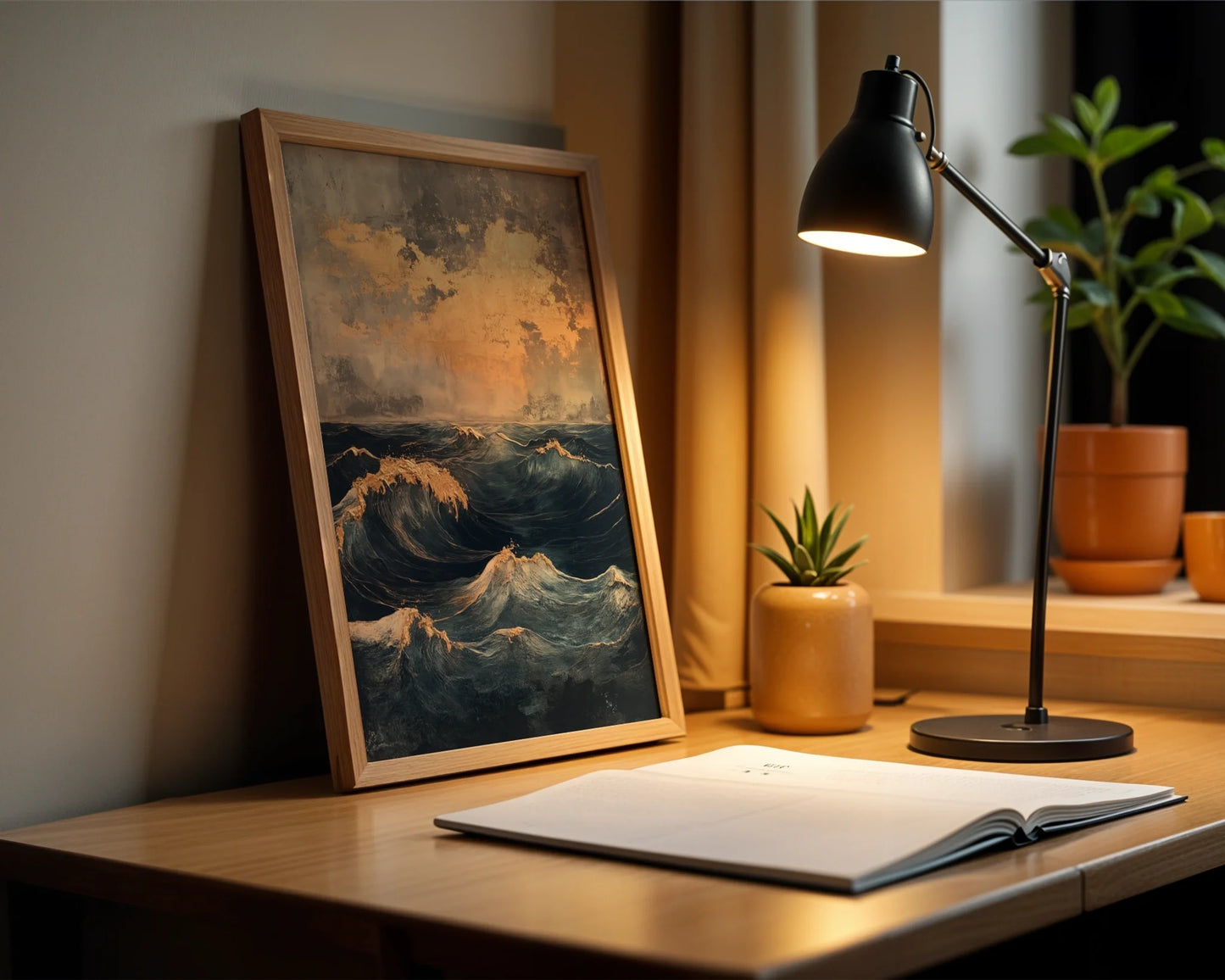 Stormy Ocean Waves Golden Foam Luxury in room