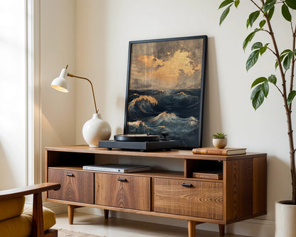 Stormy Ocean Waves Golden Foam Luxury Canvas Wall Art — Raised brushwork creates tactile surface on coastal scene perfect for refined living spaces