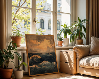 Stormy Ocean Waves Golden Foam Luxury in room