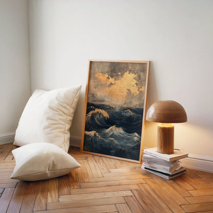 Stormy Ocean Waves Golden Foam Luxury in room