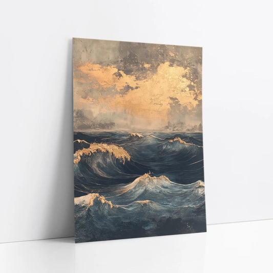 Stormy Ocean Waves Golden Foam Luxury art print