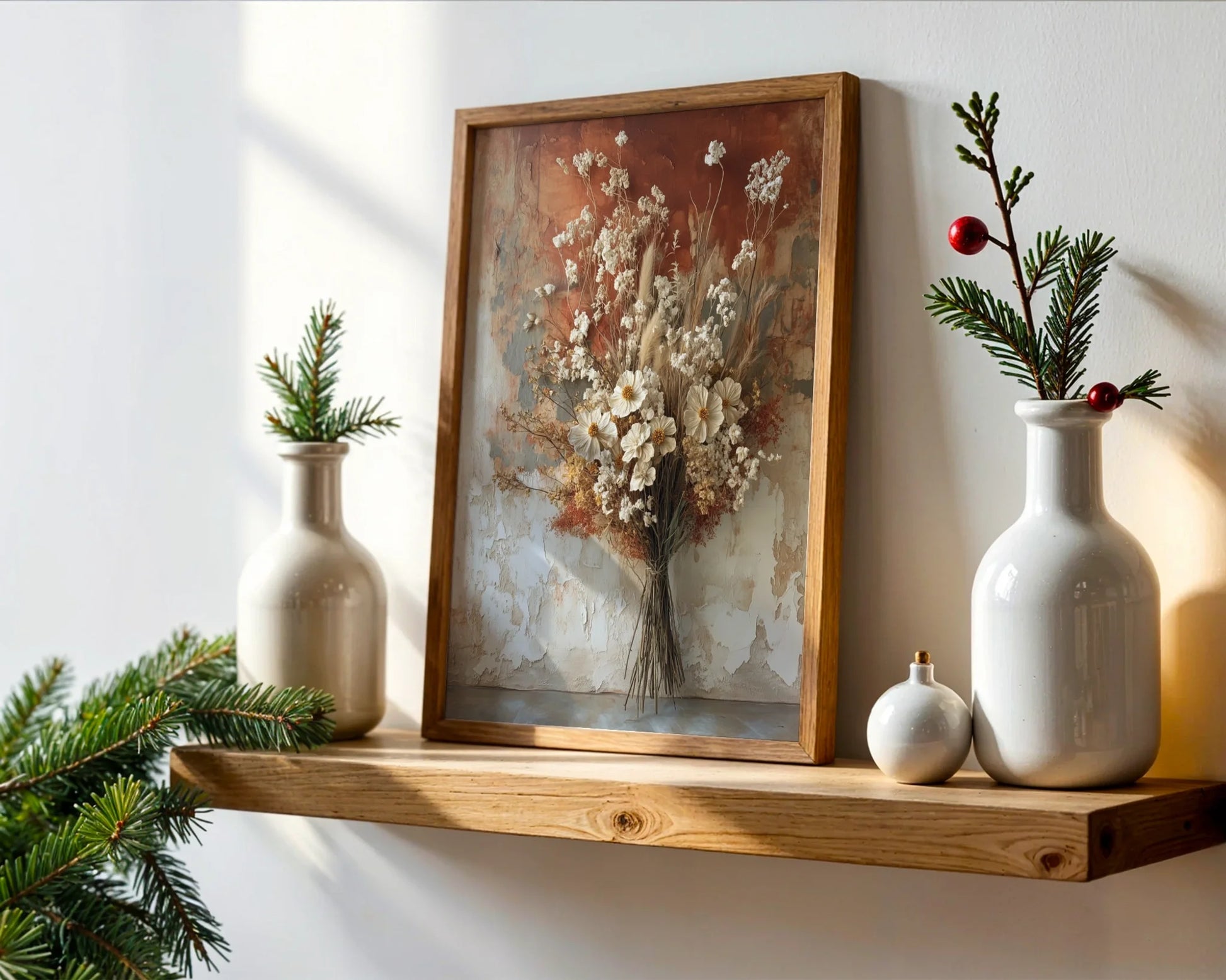 Dried Flower Art Cosmos Wheat Bouquet Boho in room
