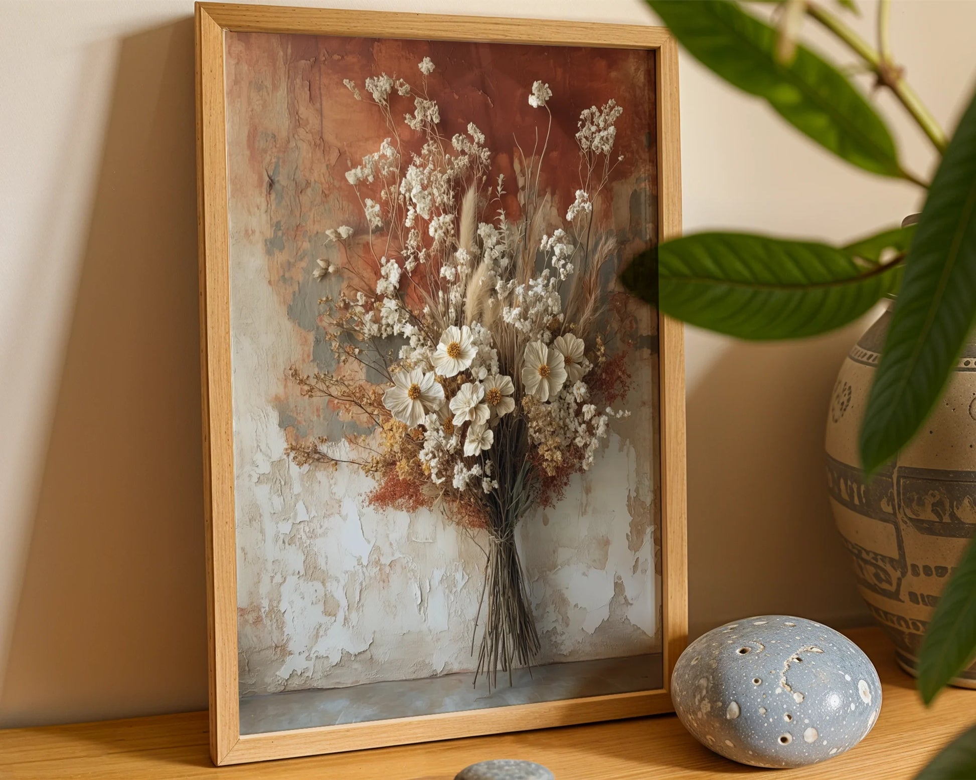 Dried Flower Art Cosmos Wheat Bouquet Boho in room