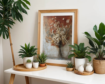 Dried Flower Art Cosmos Wheat Bouquet Boho in room