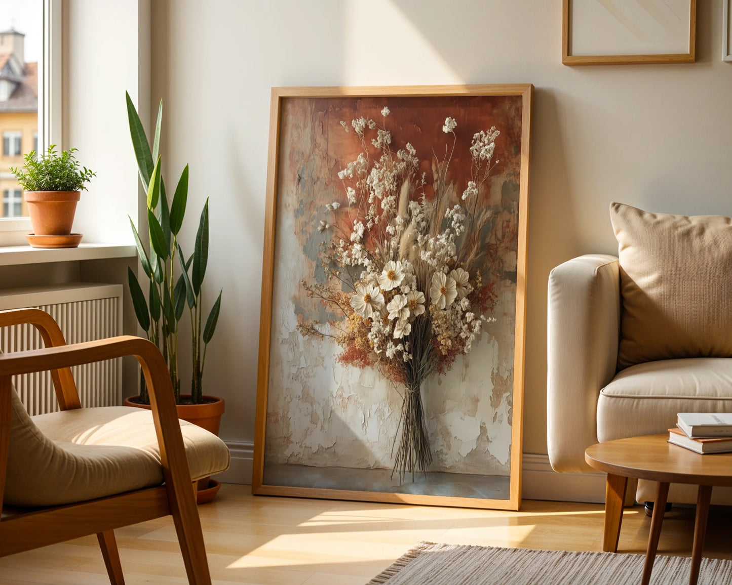 Dried Flower Art Cosmos Wheat Bouquet Boho in room