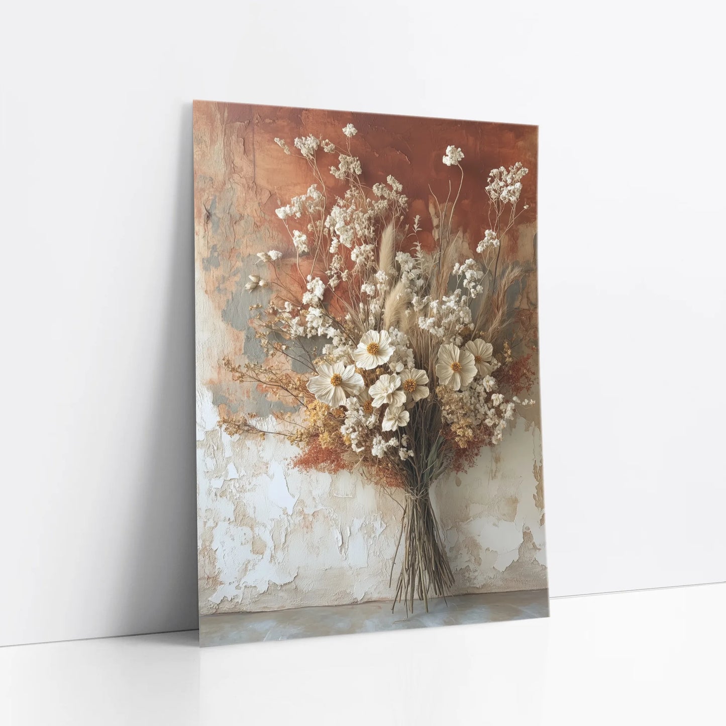 Dried Flower Art Cosmos Wheat Bouquet Boho art print