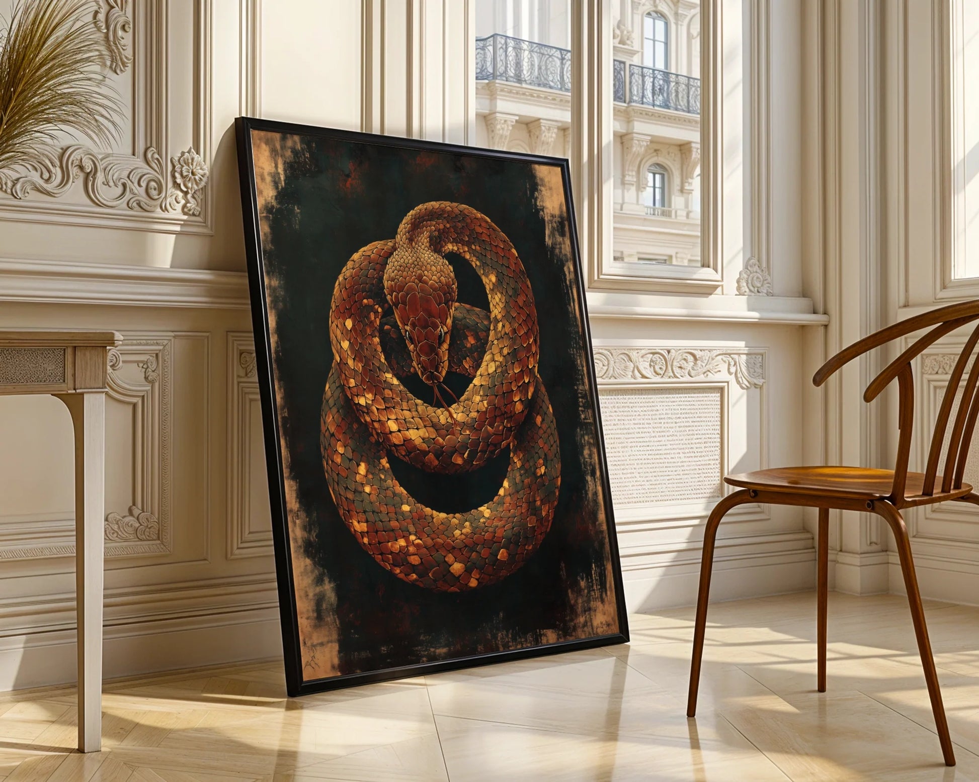 Copper Snake Art Dark Academia Serpent in room