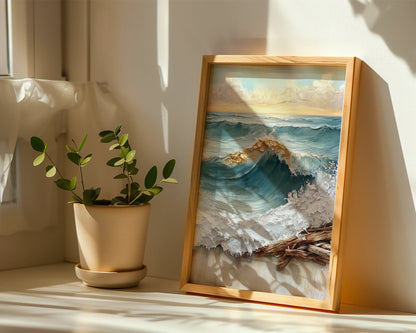 Large Ocean Wave Golden Foam Textured in room
