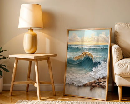 Large Ocean Wave Golden Foam Textured in room