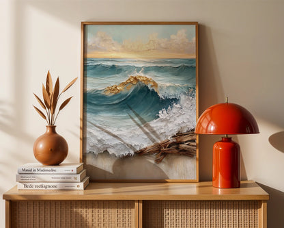 Large Ocean Wave Golden Foam Textured in room