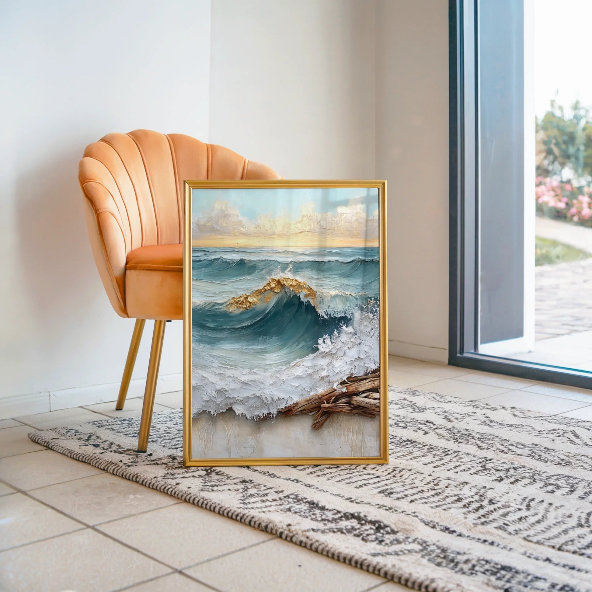 Large Ocean Wave Golden Foam Textured in room