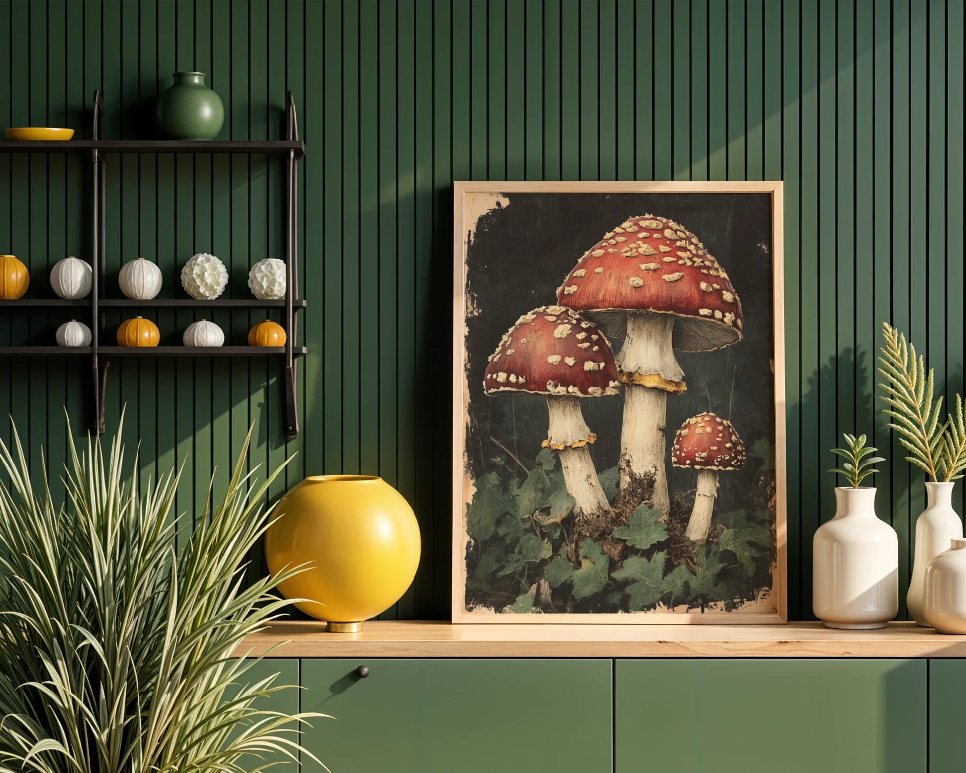 Red Spotted Mushroom Dark Academia Botanical in room
