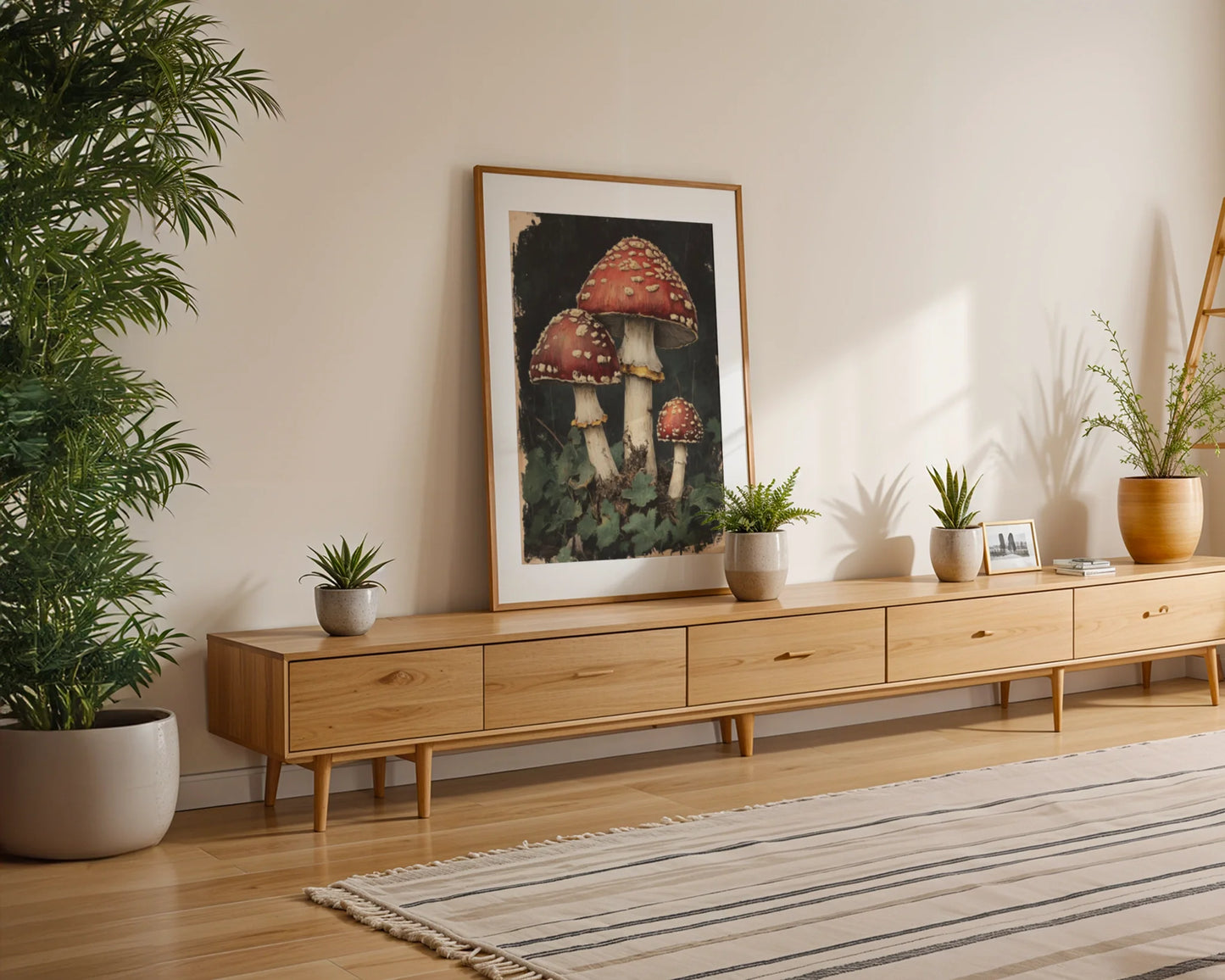 Red Spotted Mushroom Dark Academia Botanical Canvas Wall Art — Brooding interior with mystical woodland creatures canvas adding scholarly charm to spaces