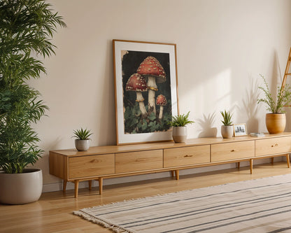 Red Spotted Mushroom Dark Academia Botanical in room
