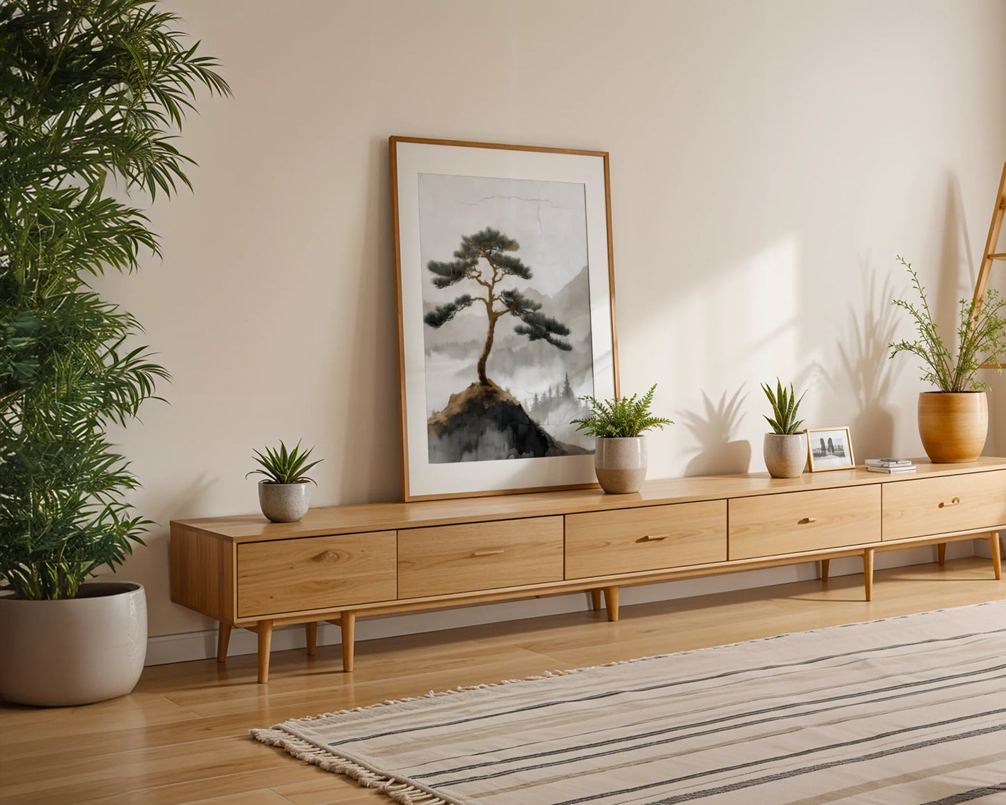 Mountain Pine Tree Japandi Misty Cliff in room