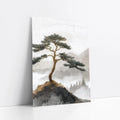 Mountain Pine Tree Japandi Misty Cliff art print
