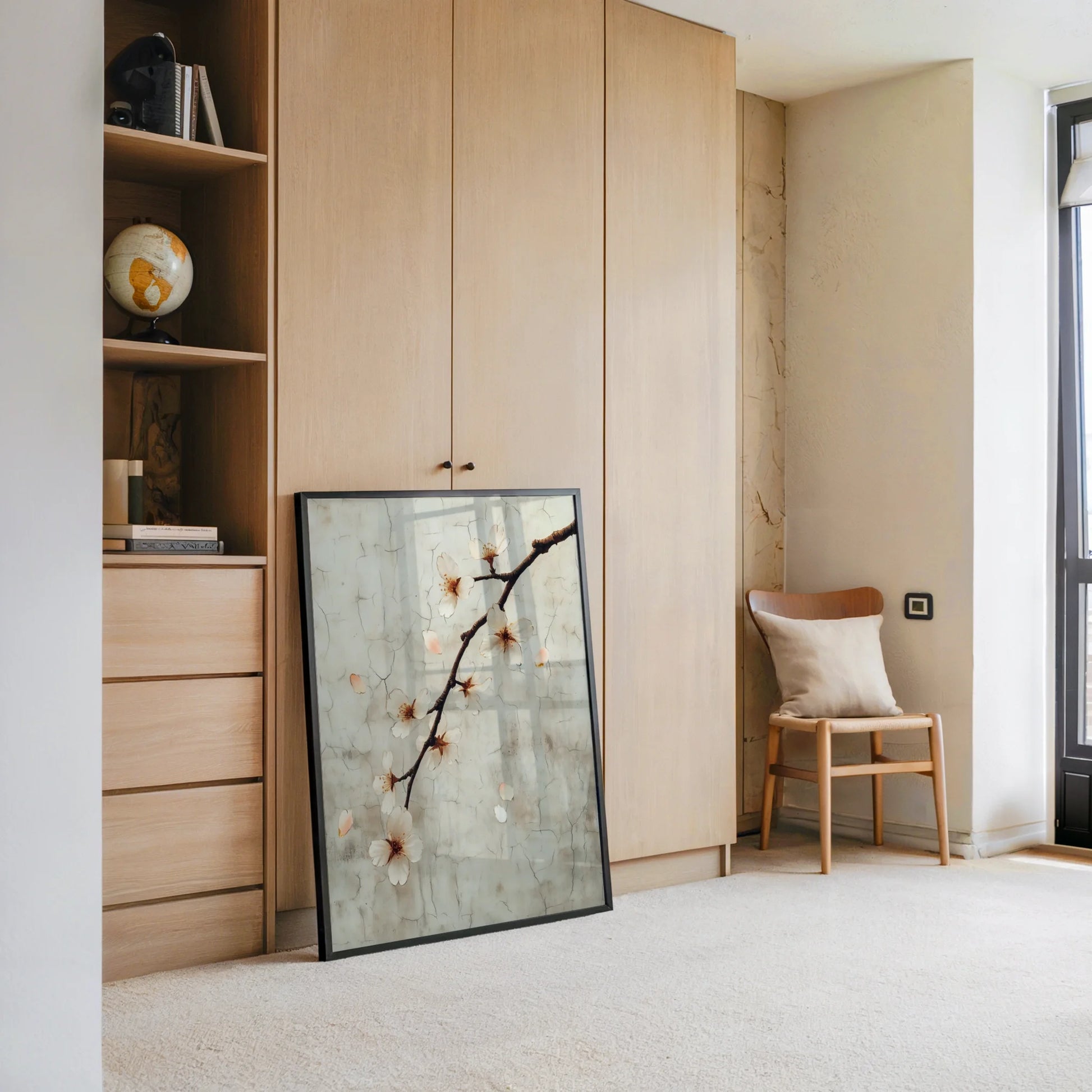 Cherry Blossom Art Cracked Fresco Japandi in room