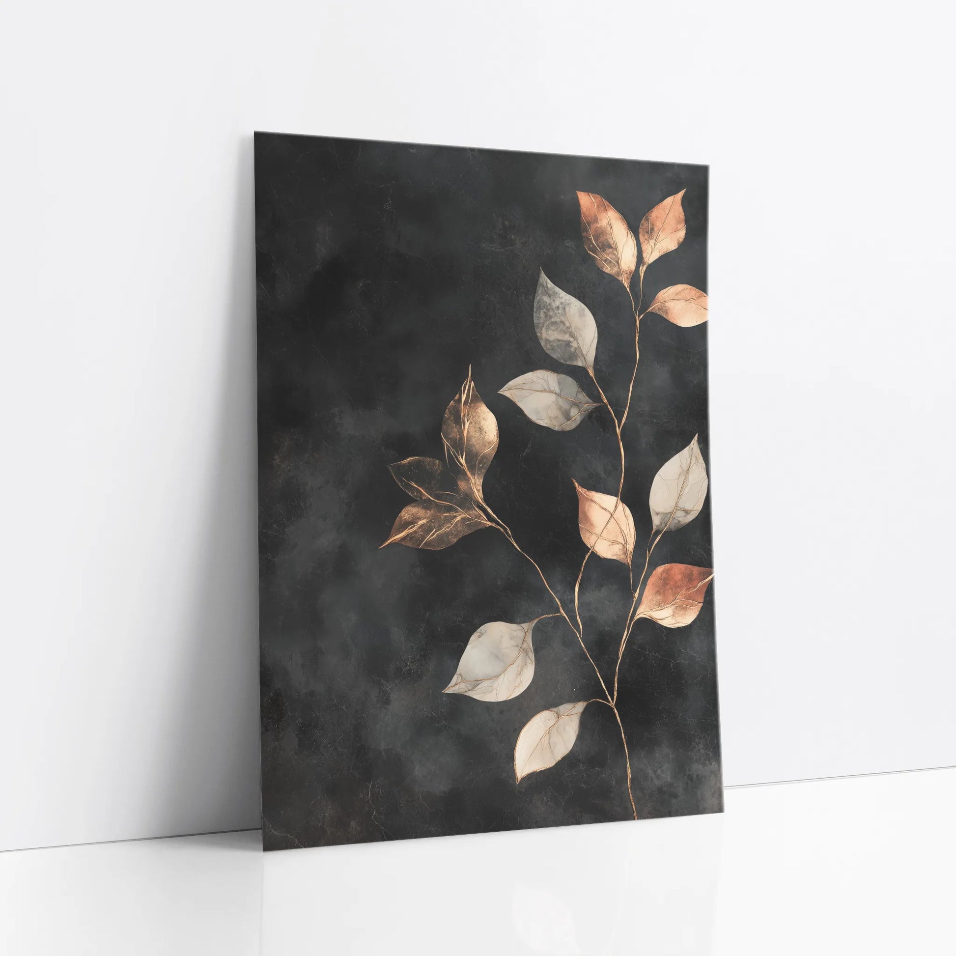 Copper Botanical Art Metallic Leaves Charcoal art print