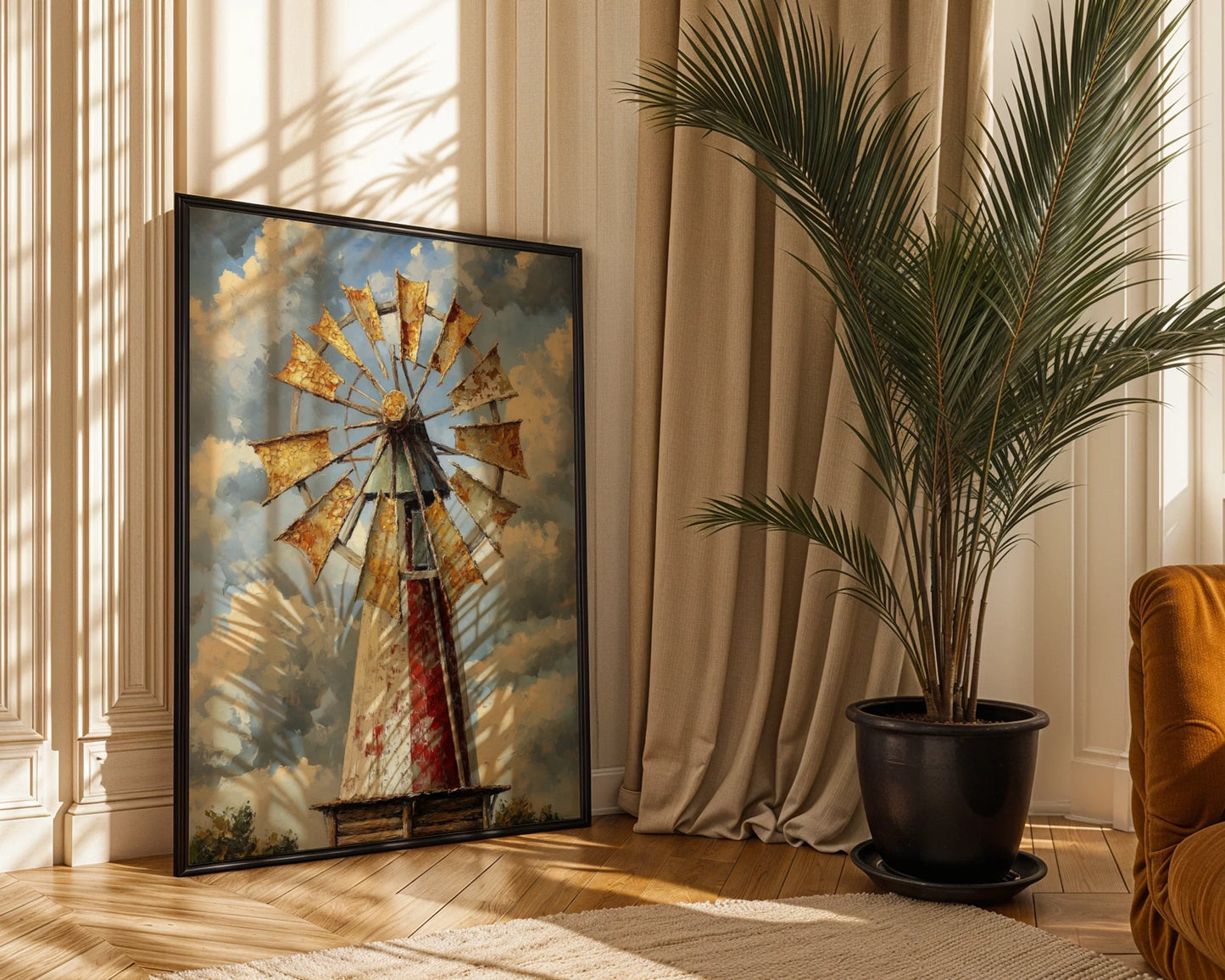 Rustic Windmill Prairie Storm Clouds Farmhouse in room