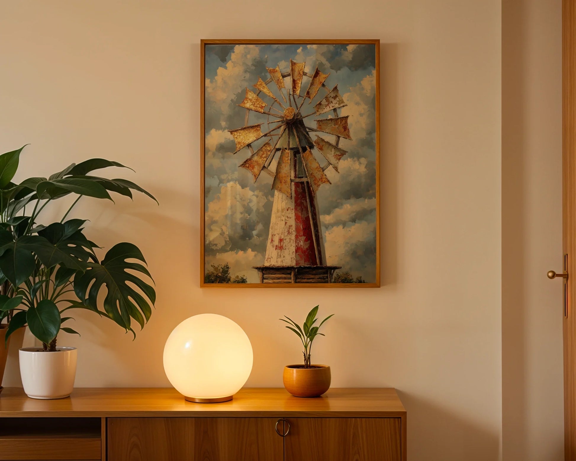 Rustic Windmill Prairie Storm Clouds Farmhouse in room