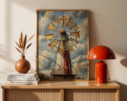 Rustic Windmill Prairie Storm Clouds Farmhouse in room