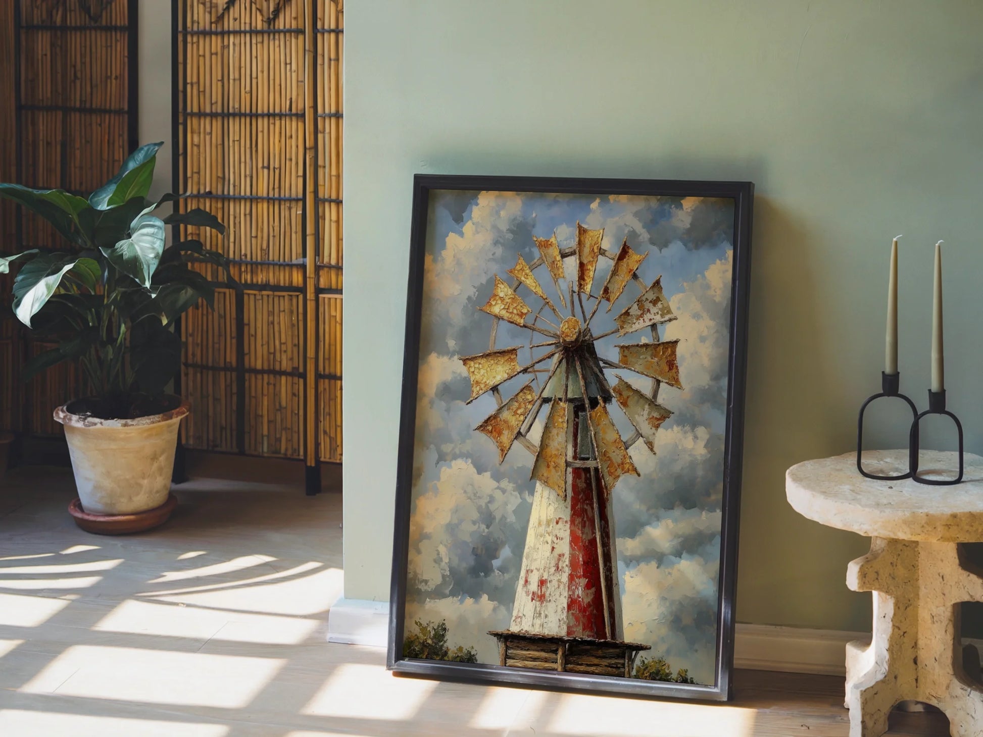 Rustic Windmill Prairie Storm Clouds Farmhouse in room