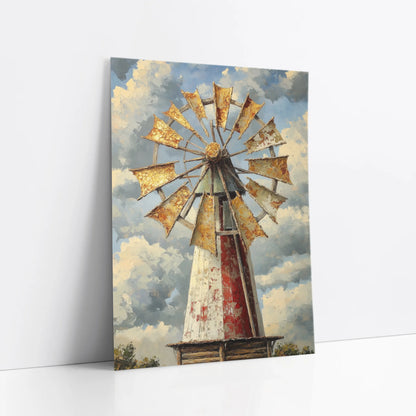 Rustic Windmill Prairie Storm Clouds Farmhouse art print