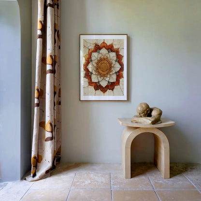 Lotus Mandala Sacred Geometry Cracked Temple Canvas Wall Art — Spiritual wall hanging featuring luminous bloom radiating from crumbling stone backdrop