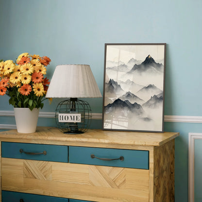 Minimalist Mountain Art Golden Summit Misty Peaks in room