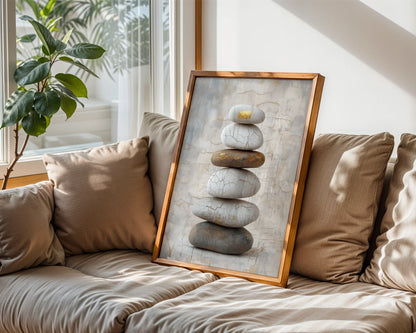 Stacked Stone Zen Cracked River Rocks Japandi in room