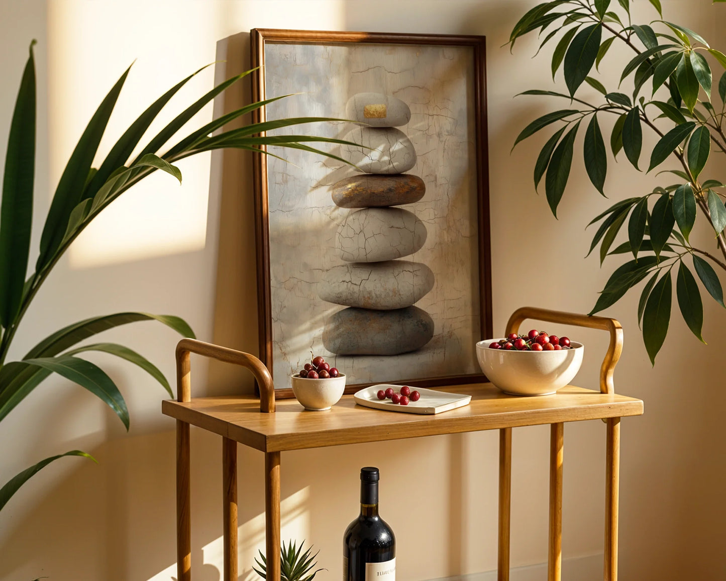 Stacked Stone Zen Cracked River Rocks Japandi in room