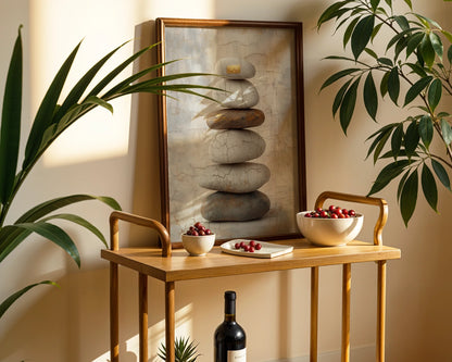 Stacked Stone Zen Cracked River Rocks Japandi in room