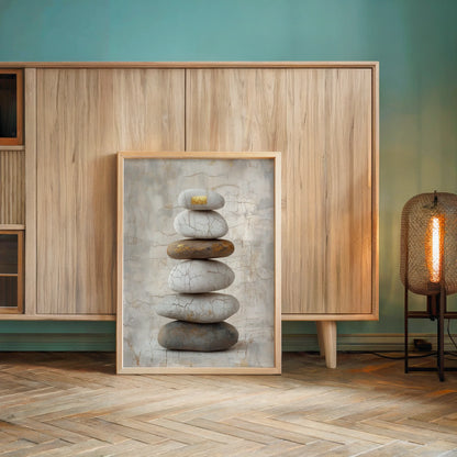 Stacked Stone Zen Cracked River Rocks Japandi in room