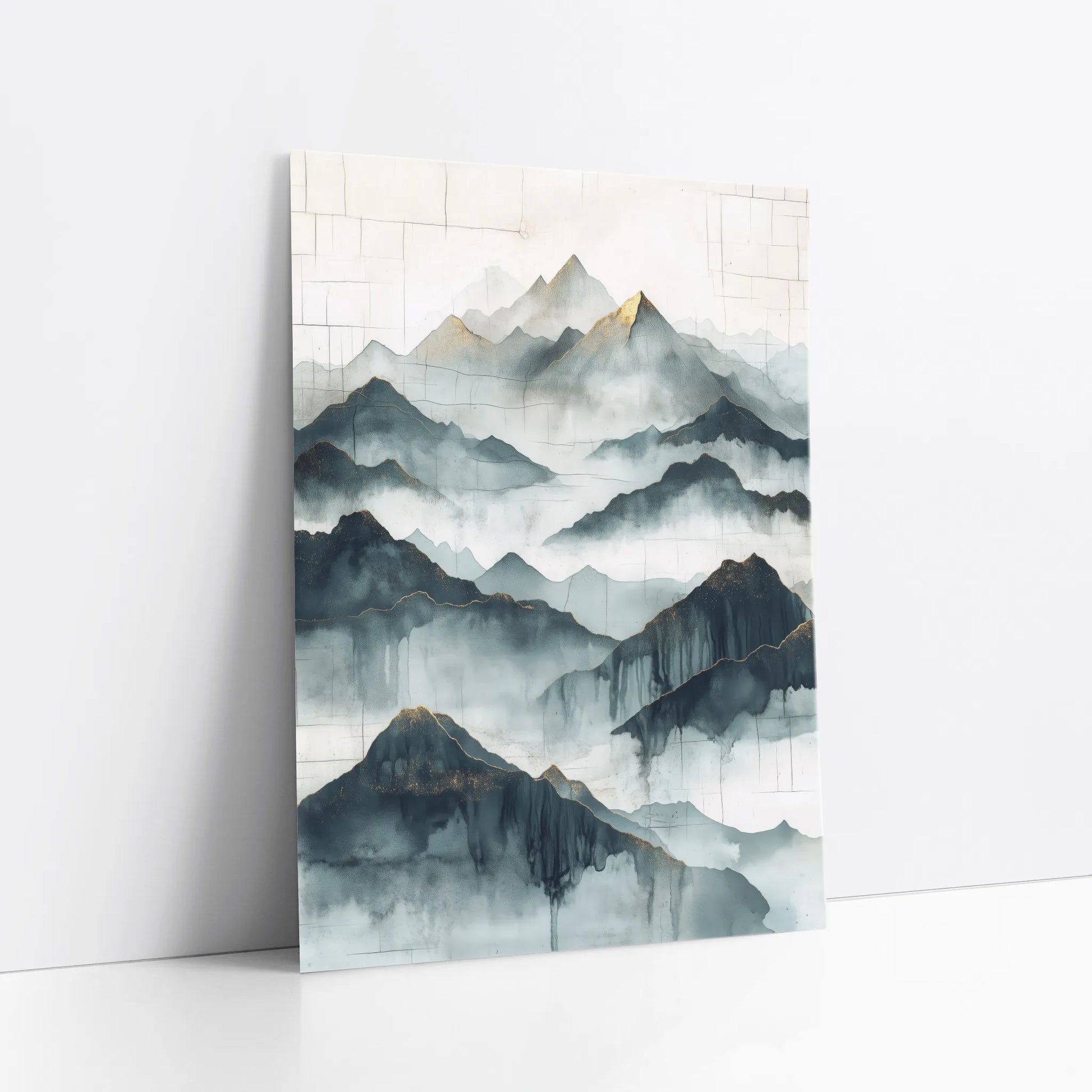 Large Mountain Watercolor Misty Peaks Japandi art print