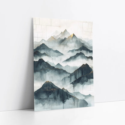 Large Mountain Watercolor Misty Peaks Japandi art print