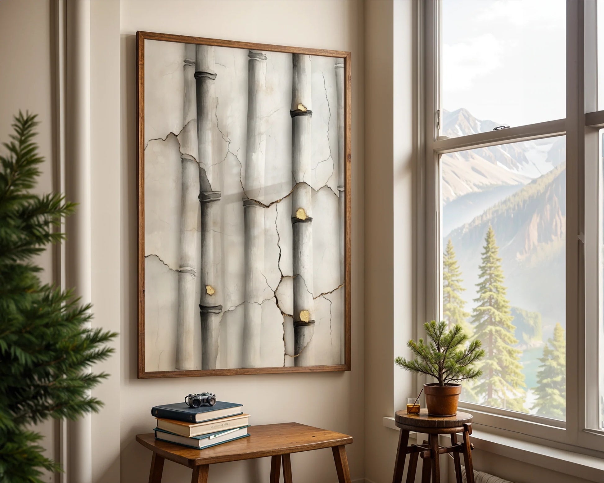 Cracked Marble Columns Golden Secrets Japandi in room