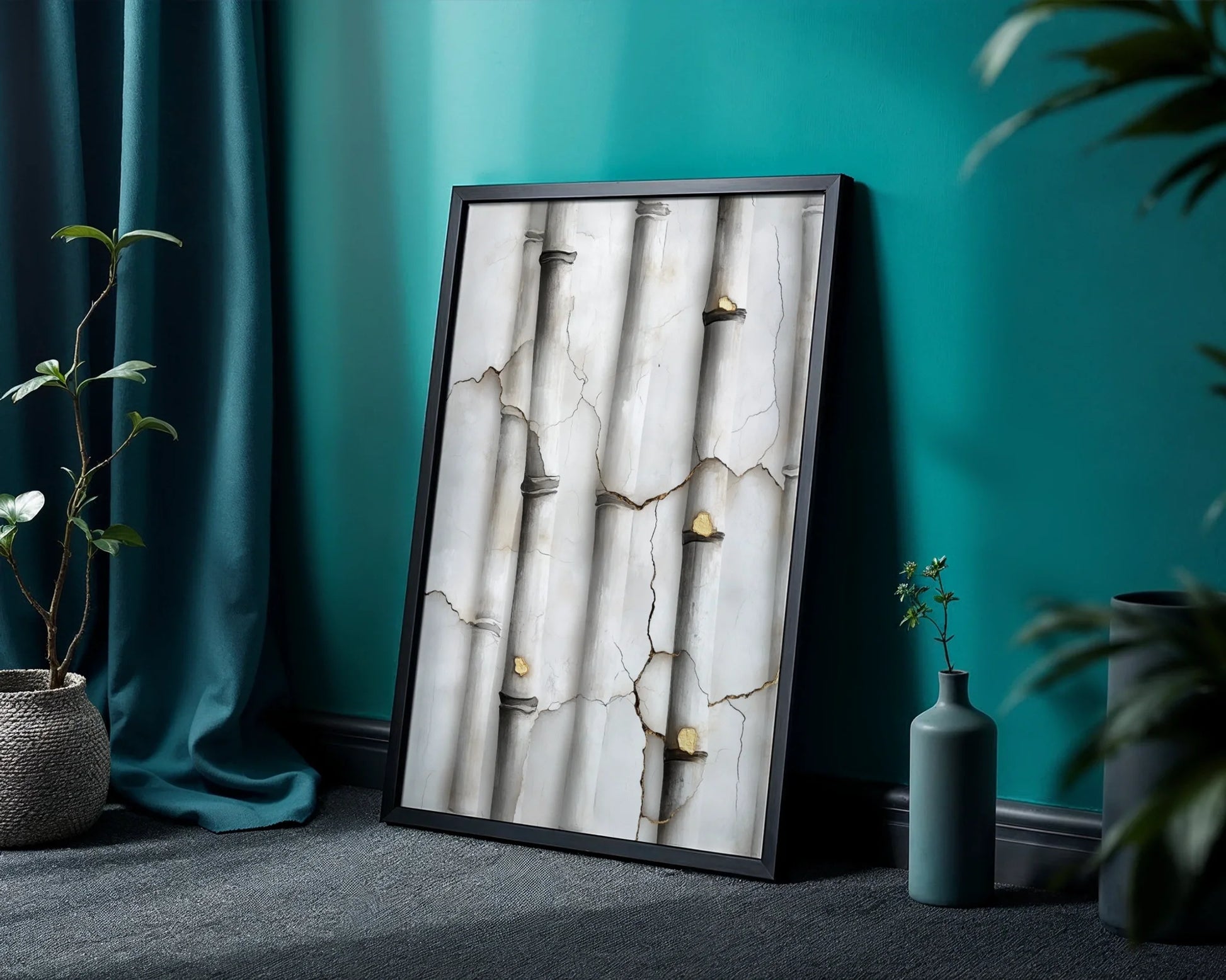 Cracked Marble Columns Golden Secrets Japandi in room