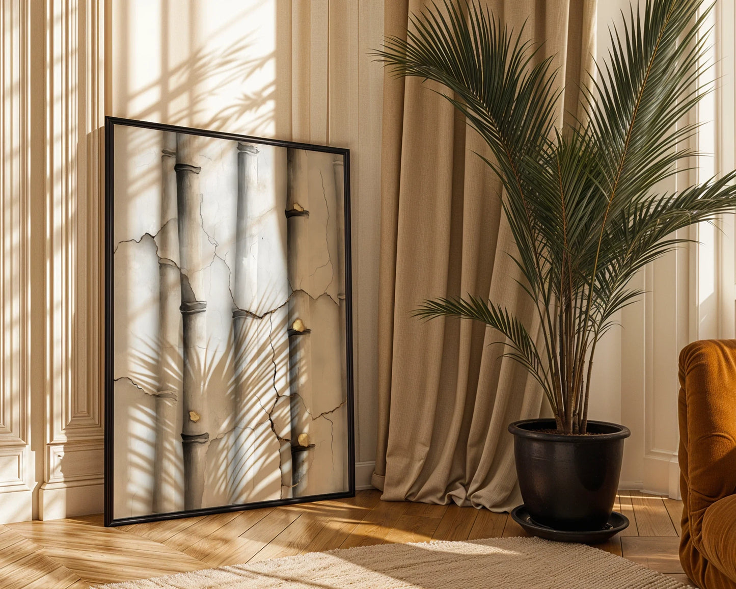 Cracked Marble Columns Golden Secrets Japandi in room