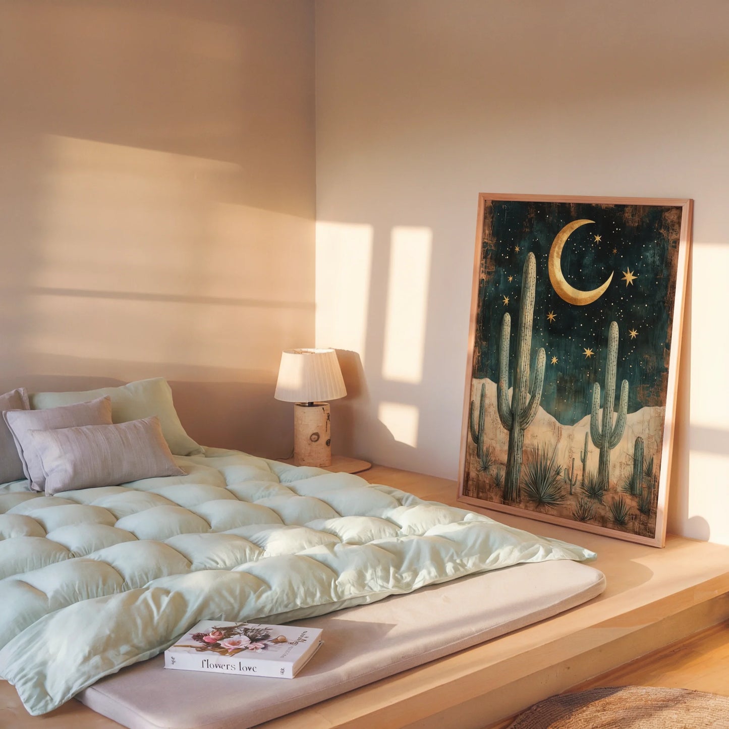 Desert Night Sky Saguaro Cactus Golden Moon in room